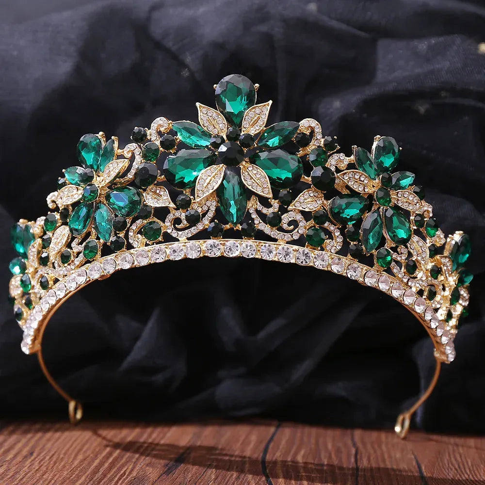 Baroque Crystal Crown Tiara For Women Bride Rhinestone Prom Princess Diadem Bridal Wedding Hair Accessories Jewelry Crown Tiara Red