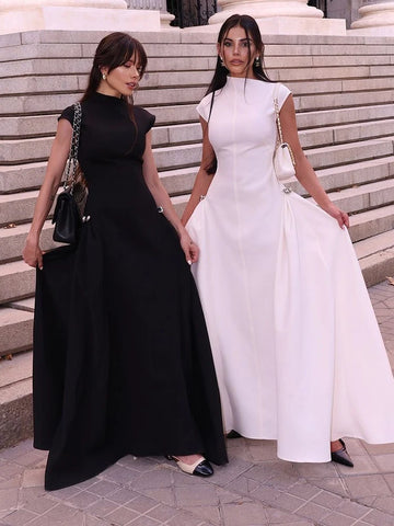 VC Casual Dress For Women Asymmetrical Collar Sleeveless High Waist Metal Button Pin Embellished Elegant Cocktail Party Wear