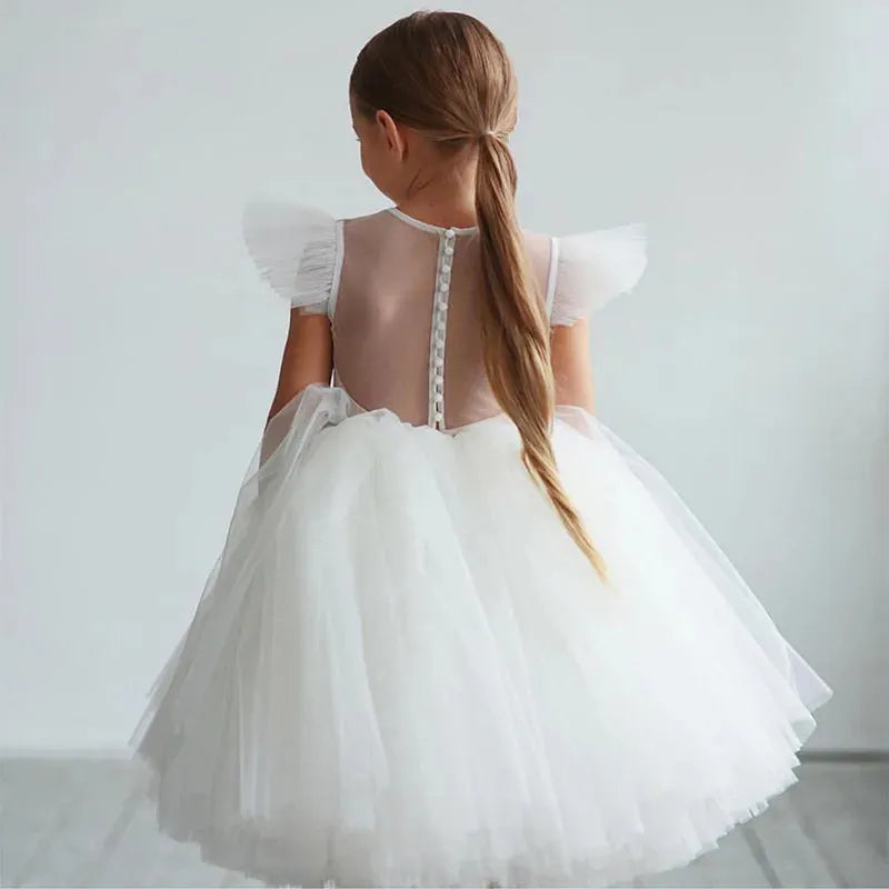 Bridesmaid Dresses Elegant Girls Flower White Dress Kids Birthday Party Prom Gown Princess Tulle Tutu Luxury Formal Gala Costume