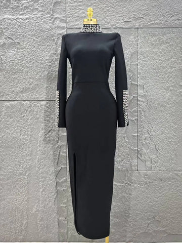 Women Long Sleeve Sexy Shinning Crystal Bodycon Long Bandage Dress Evening Party Celebrate Red Carpet Fashion Outfit Wholesale