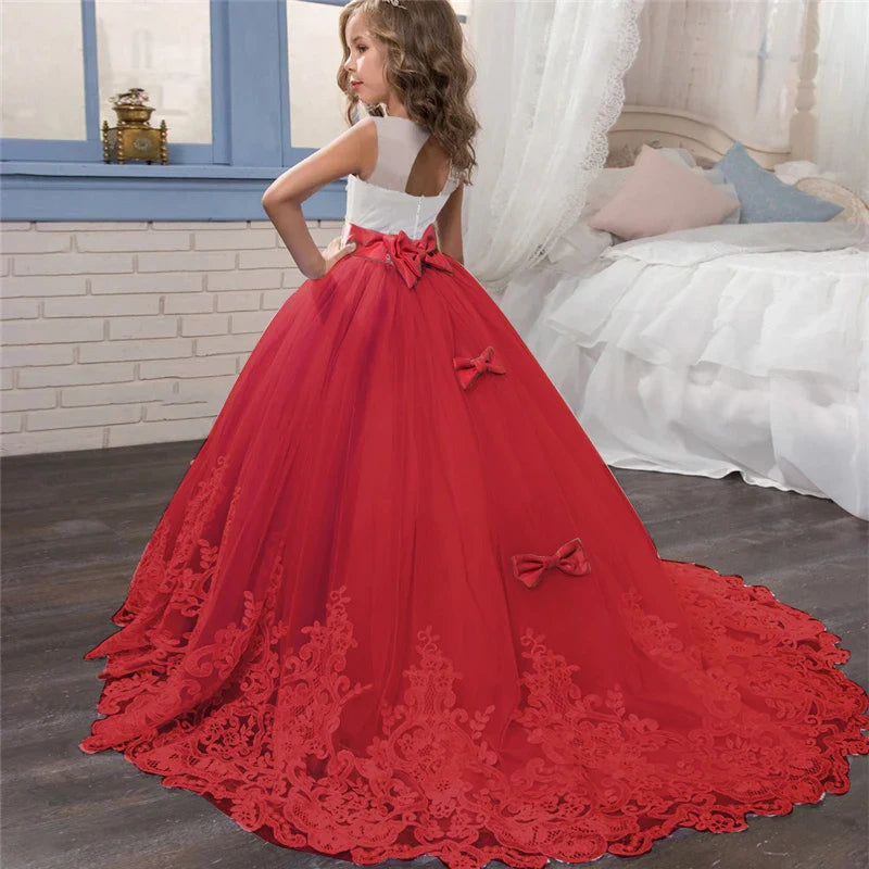 Girls Lace Dress Long Bridesmaid Prom Kids Dresses For Girls Children Princess Dress Party Wedding Dress 5 10 14 Years Vestido