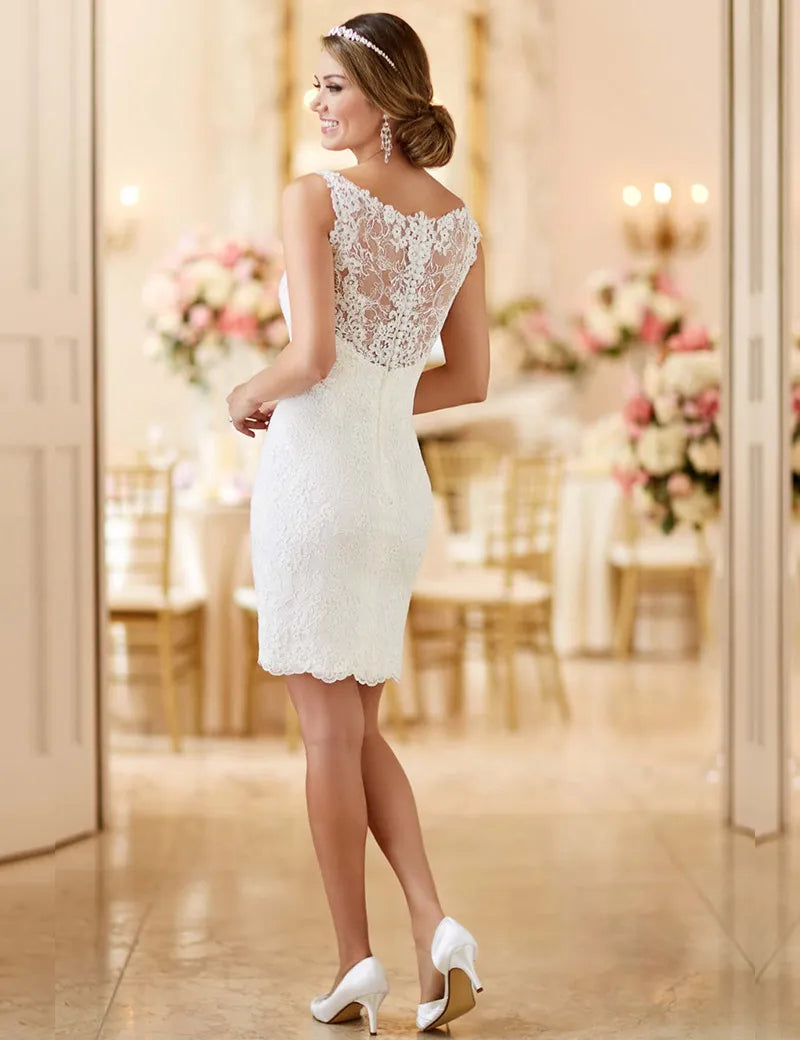 Beach Wedding Dress With Detachable Skirt See Through Back Bridal Gowns Lace Appliques Sleeveless Vestidos De Mariee