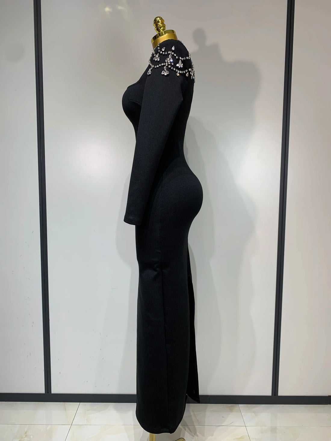 New Luxury Birthday Dresses Diamond Tight Long Sleeve Square Neck Long Bandage Dress Women Wedding Evening Formal Gowns