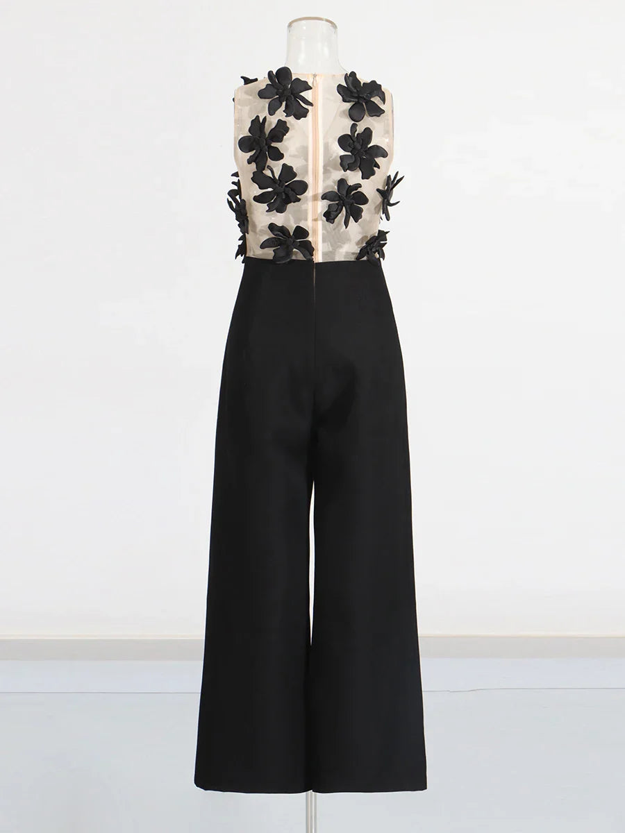 Solid Slimming Spliced Appliques Jumpsuits for Women V Neck