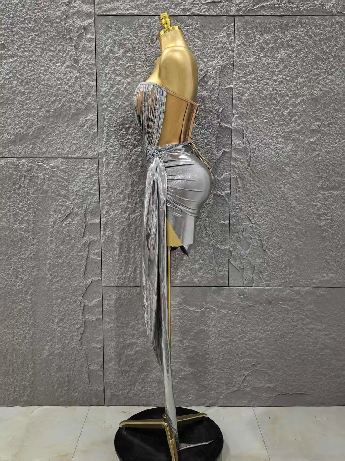 STOCK Women Sexy Strapless 2 Pieces Bodycon Mini Dress Celebrate Nightclub Party Bar Singer Performance Costume Stage Wear