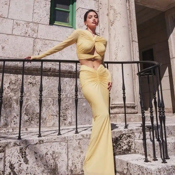 2025 New Mesh See Through Women Set Sexy Hollow Out Short Top And Hip Wrap Skirt 2 Pieces High Stree Wear Evening Party Vestido