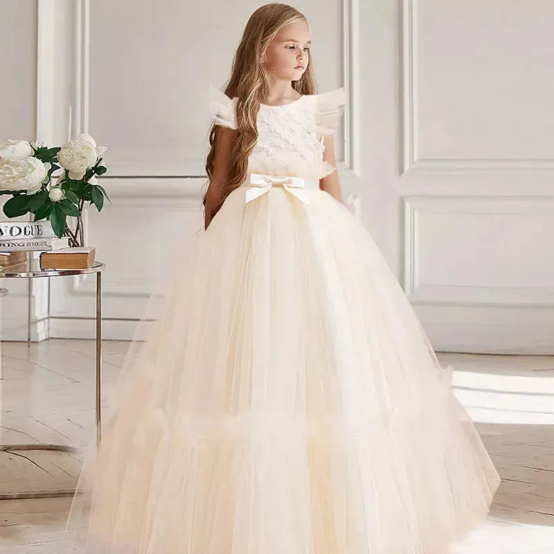 Girls Christmas Dress Flower Bridesmaid Children Princess Clothes Long Party Gowns Pageant Prom Communion Vestidos 13 14 Years Dark pink