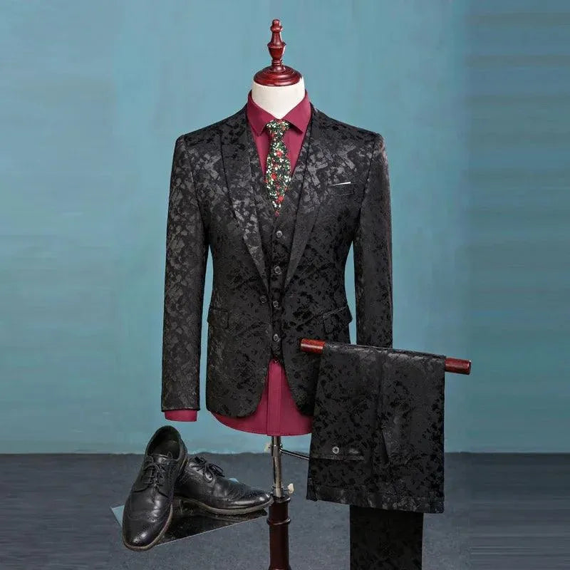 Fashion Boutique Men Leisure Business Suits Trousers Waistcoat / Male Flower Suit Blazers Jacket Coat Vest Pants 3 Pieces Sets 3 Pcs Set Black