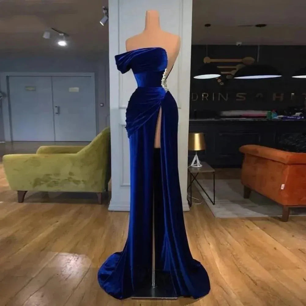 Sexy mermaid backless sleeveless side slit pleats and floor cocktail ball party Elegant lady formal luxury evening dress Mermaid