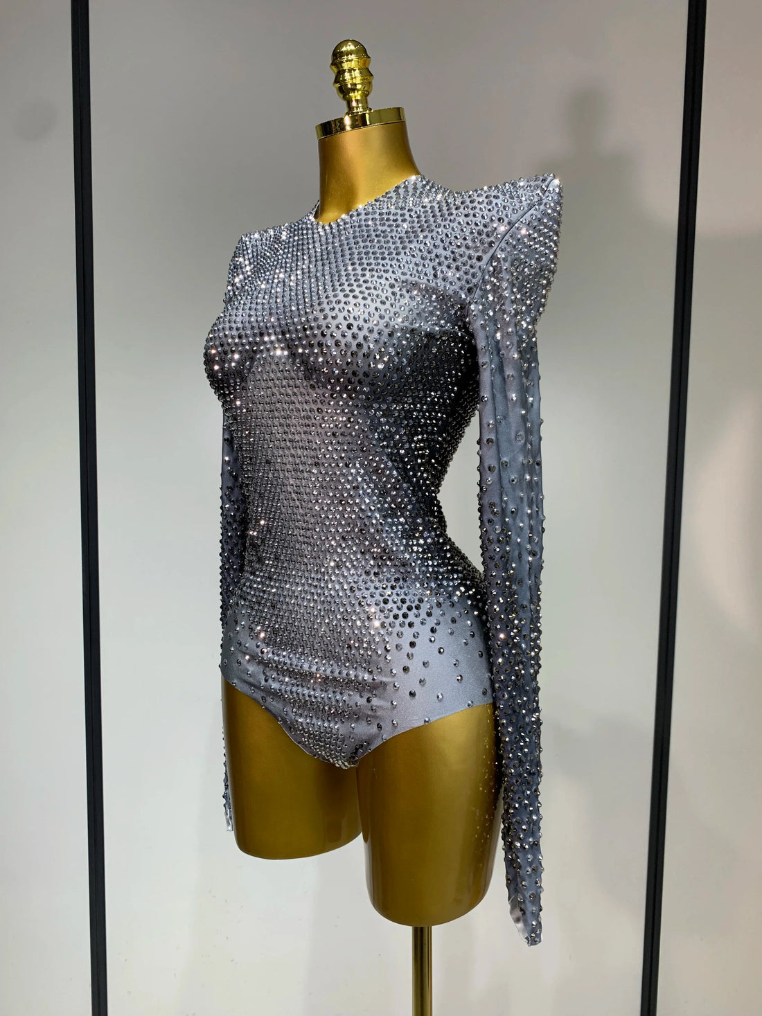 Sparkle Silver Rhinestones Stretch Bodysuits 2025 Women Luxury Birthday Evening Party Sexy Nightclub Singer Stage Costume