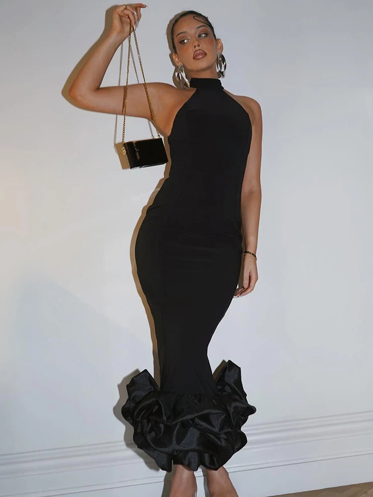 VC Women' Elegant Dress Black Bandage Stretch Female Clothing Celebrity Evening Party Long Gown Vestidos