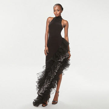 Top Quality Women Sexy Off the Shoulder Shinning Ruffles Bodycon Bandage Long Dress Celebrate Fashion Evening Party Outfit