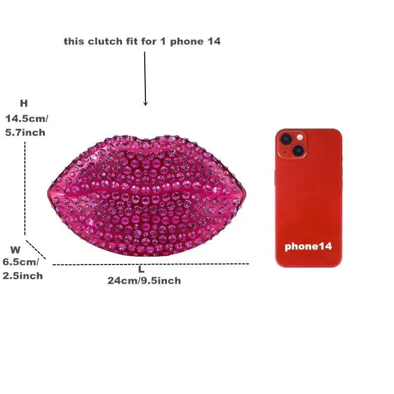 lip shape clutch bag Rhinestones clear Acrylic luxury wedding evening party kiss purse women spring new rose silver handbag