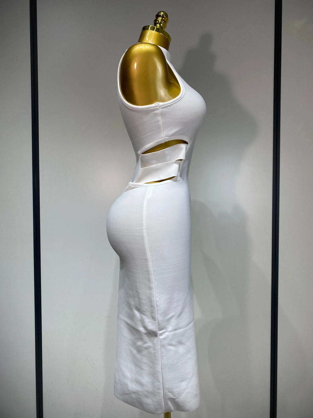 Women Sexy Turtleneck White Cut Out Midi Bodycon Bandage Dress  White Elegant Evening Party Dress Luxury Birthday Dress