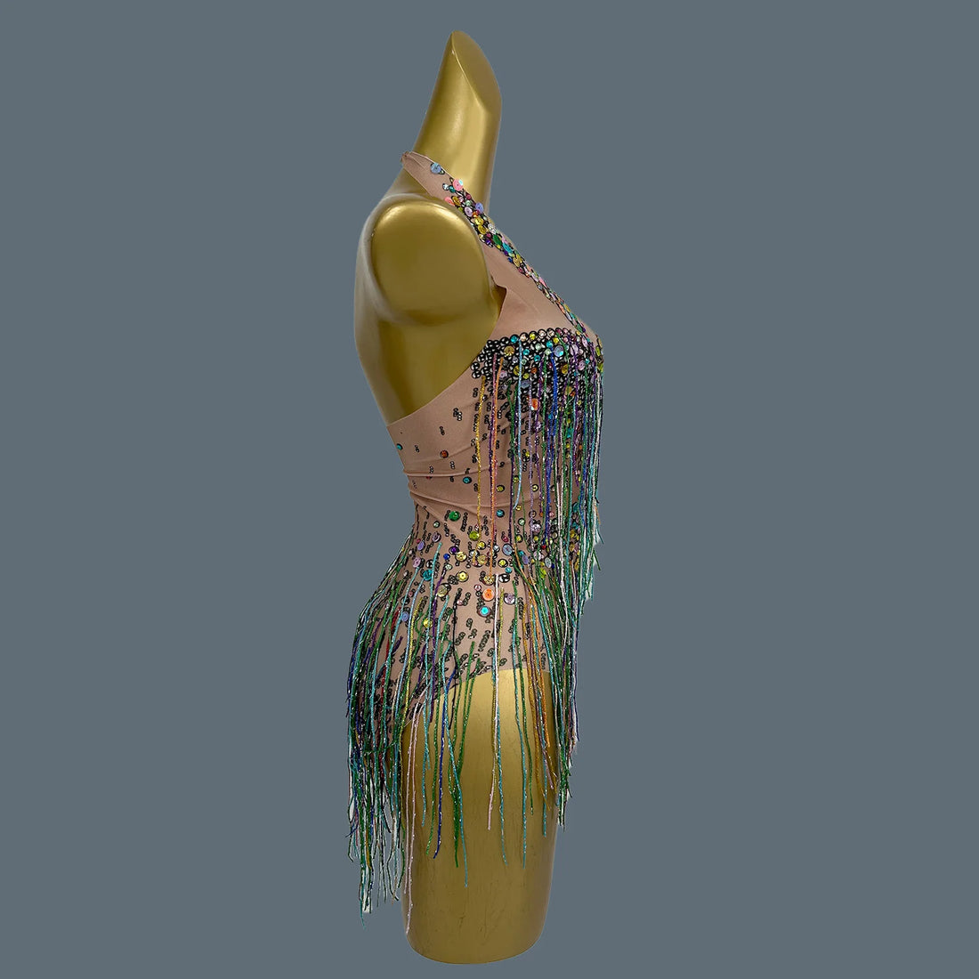 Women's Colourful Rhinestones Tassel Bodysuit Sequins Sleeveless Leotard Sexy Dance Stage Performance Birthday Party Wucaibinfen