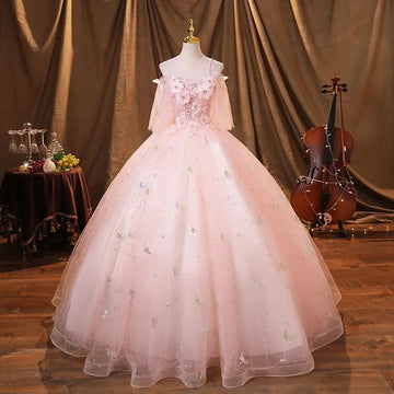 Quince Dress | New Sweet Pink Quinceanera DressesFree Petticoat Beautiful Flower Princess Ball GownColors Size Party Dress Customized Light blue floor