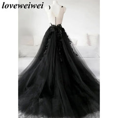 Gothic Black Prom Dresses Sexy Backless High Side Split A-line Evening Dress Appliques Lace Formal Party Gowns Robe De Soirée