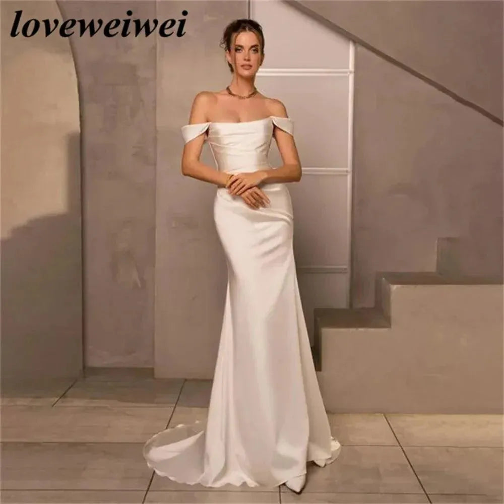 Off The Shoulder Charming Wedding Dress Elegant Soft Stain Wedding Gown Strapless Bridal Dress Sexy Bridal Gown vestido novia White