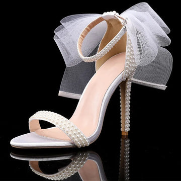 Sommer Neue Marke Modische Schleifenperlen Damen Gladiator Sandalen, Luxus Perlen Weiß, Dünne High Heels, Hochzeits-Braut Party Schuhe