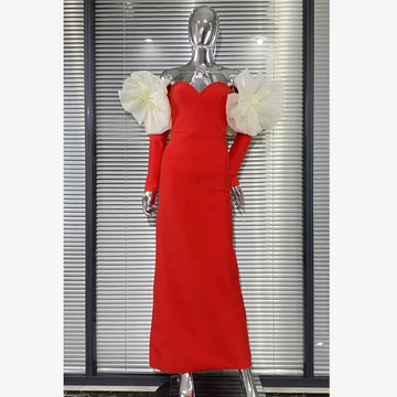2025 Stereoscopic Flower Sexy Off The Shoulder Ankle Lenght Bandage Dress Woman Birthday Party Vestido Celebrity Party Outfit