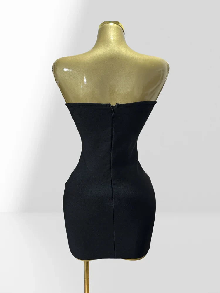 2025 Summer Luxury Diamonds Cross Strapless Sheath Black Bandage Mini Dress Fashion Woman Party Dress Music Festival Outfit