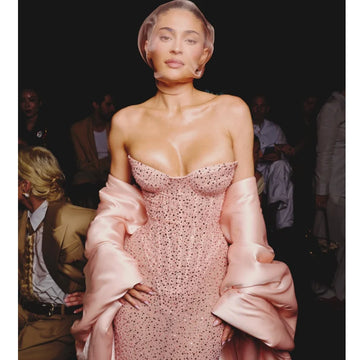 2025 Pink Color Dazzling Diamonds Strapless Ankle Length Evening Dress Woman Birthday Party Dress Celebrity Evening Party Outfit