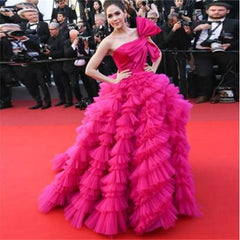 Aileen Vestidos de Gala en Capas Vestido de Noche Mullido para Mujer Vestido Largo de Fiesta de Boda de Malla Roja Rosa Elegante de Lujo 2024