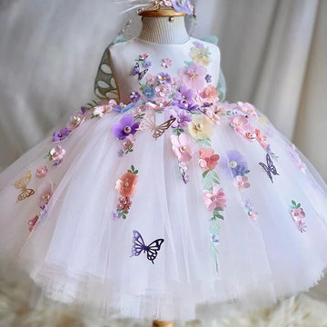 Girls' Princess Dress Children's Butterfly Wings Fluffy Yarn Flower Pearl Lolita Girls' Christmas Party Prom Evening Dress