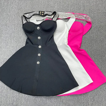 Women Sexy Halter Shinning Diamond Backless Bandage A-Line Mini Dress Evening Party Birthday Vacation Dress