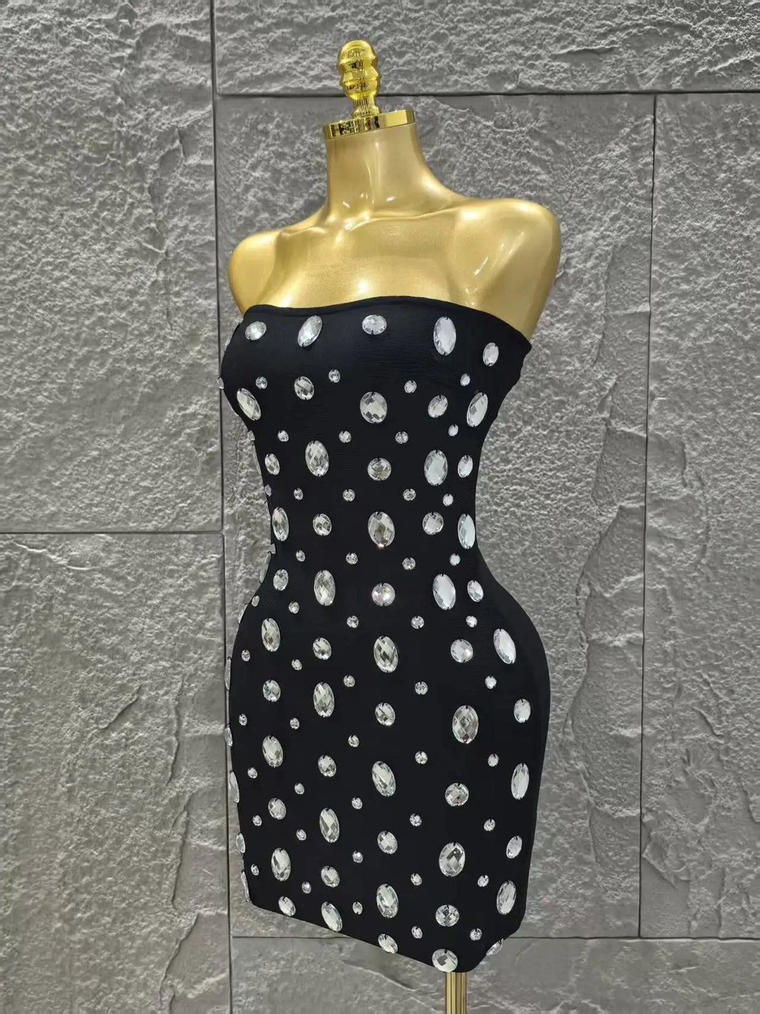 Sparkly Big Crystal Women Sexy Strapless Bodycon Mini Bandage Dress Fashion Nightclub Party Birthday Outfit Wholesale