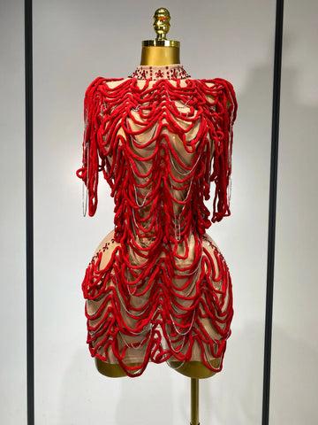 Women Mesh Elastic Sexy Tight Fitting Sparkly Diamond Chain Short Dress Nightclub Luxury Birthday Stage Performance Costumes