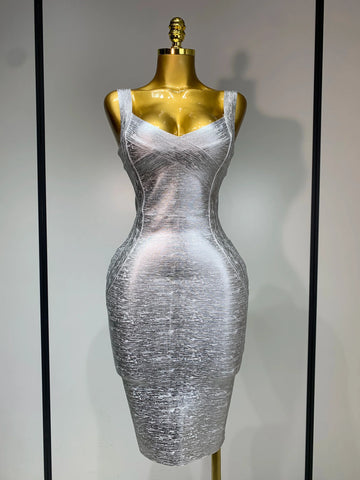 Women Sleeveless Bodycon Bandage Dress Celebrity Elegant Silver Gold Cocktail Party Birthday Dress Vestidos