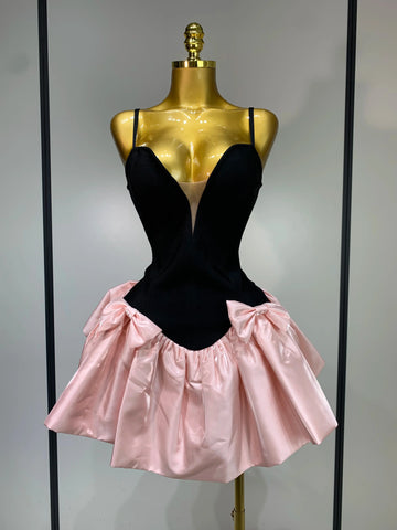 Women Sweety Short Bandage Dresses Evening Party Bow Decoration Bubble A-line Mini Girls Dress Elegant Luxury Birthday Dress