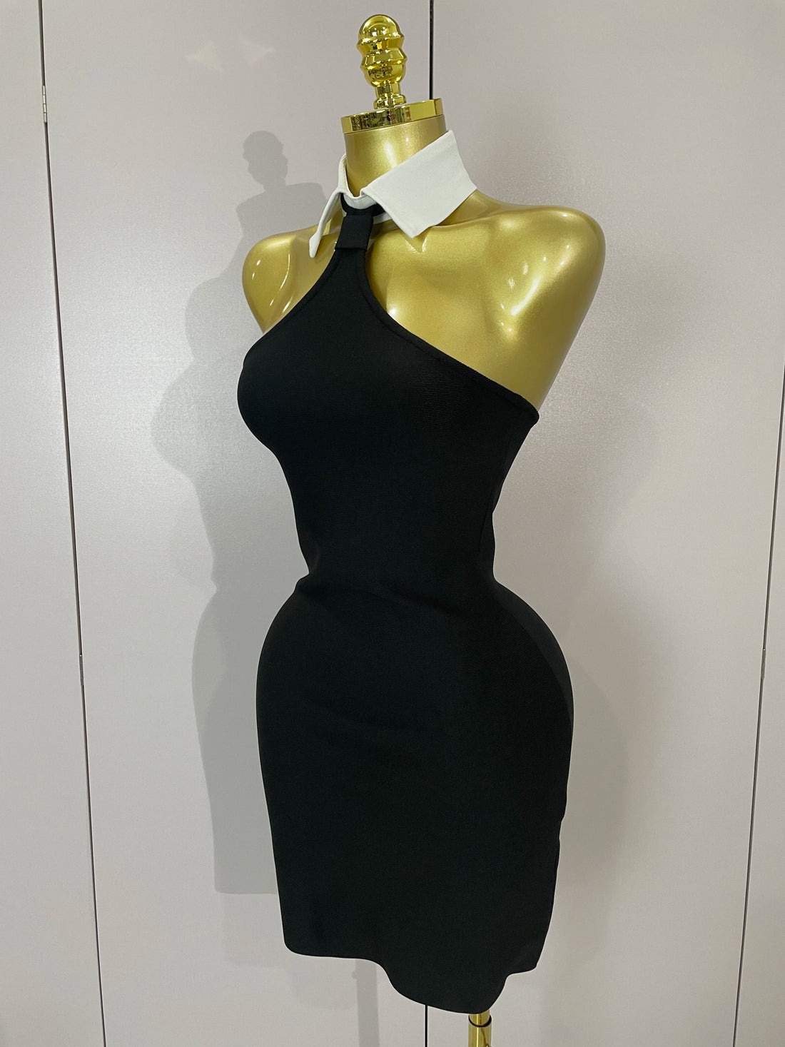Sexy Backless White Shirt Collar Black Mini Bodycon Bandage Dress 2025 Women Elegant Evening Club Party Luxury Birthday Dresses