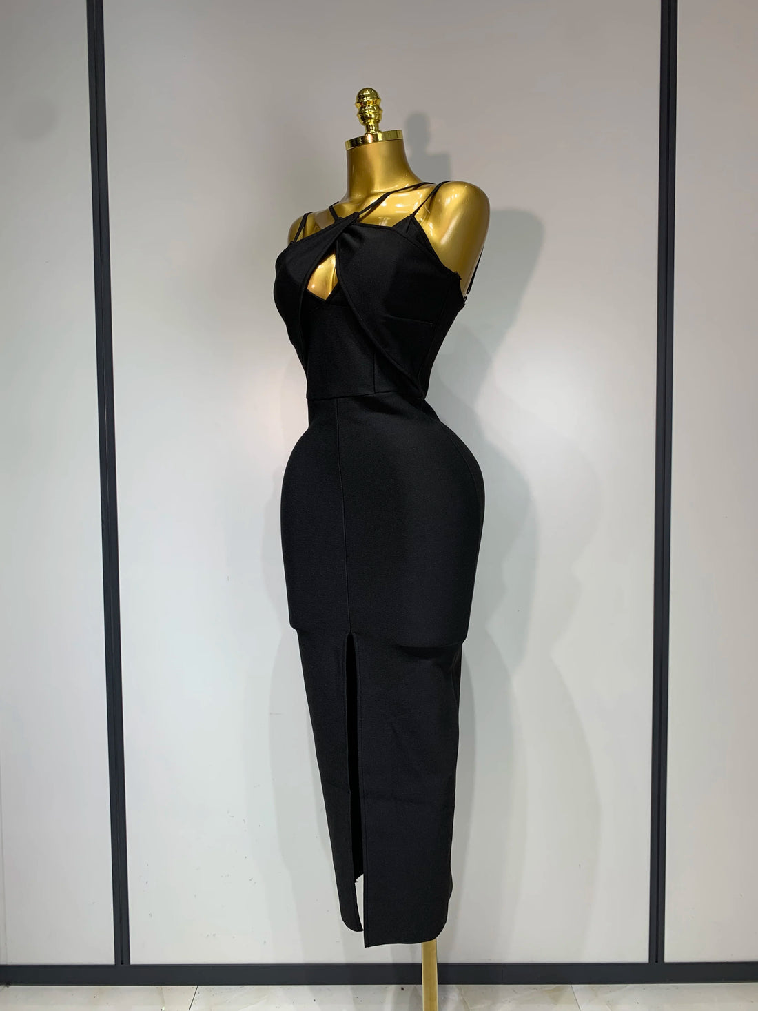 Women Sexy Sleeveless Hollow out Split Backless Black Midi Bandage Dress 2025 Celebrity Elegant Evening Cocktail Party Dresses