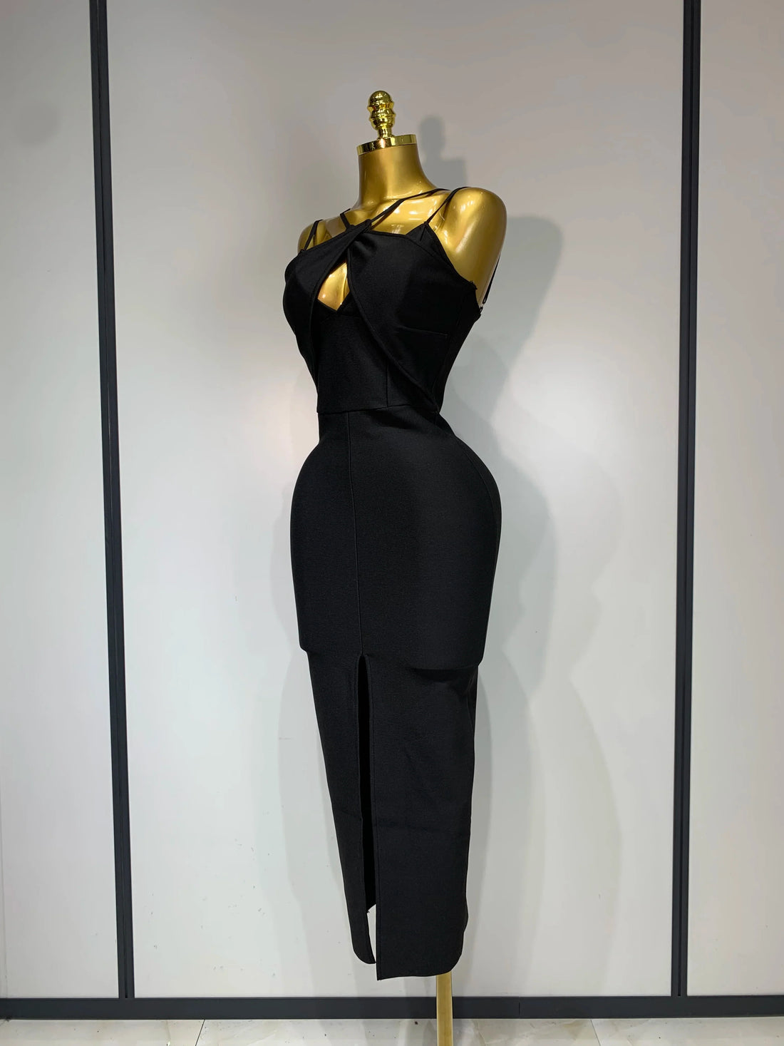 Women Sexy Sleeveless Hollow out Split Backless Black Midi Bandage Dress  Celebrity Elegant Evening Cocktail Party Dresses