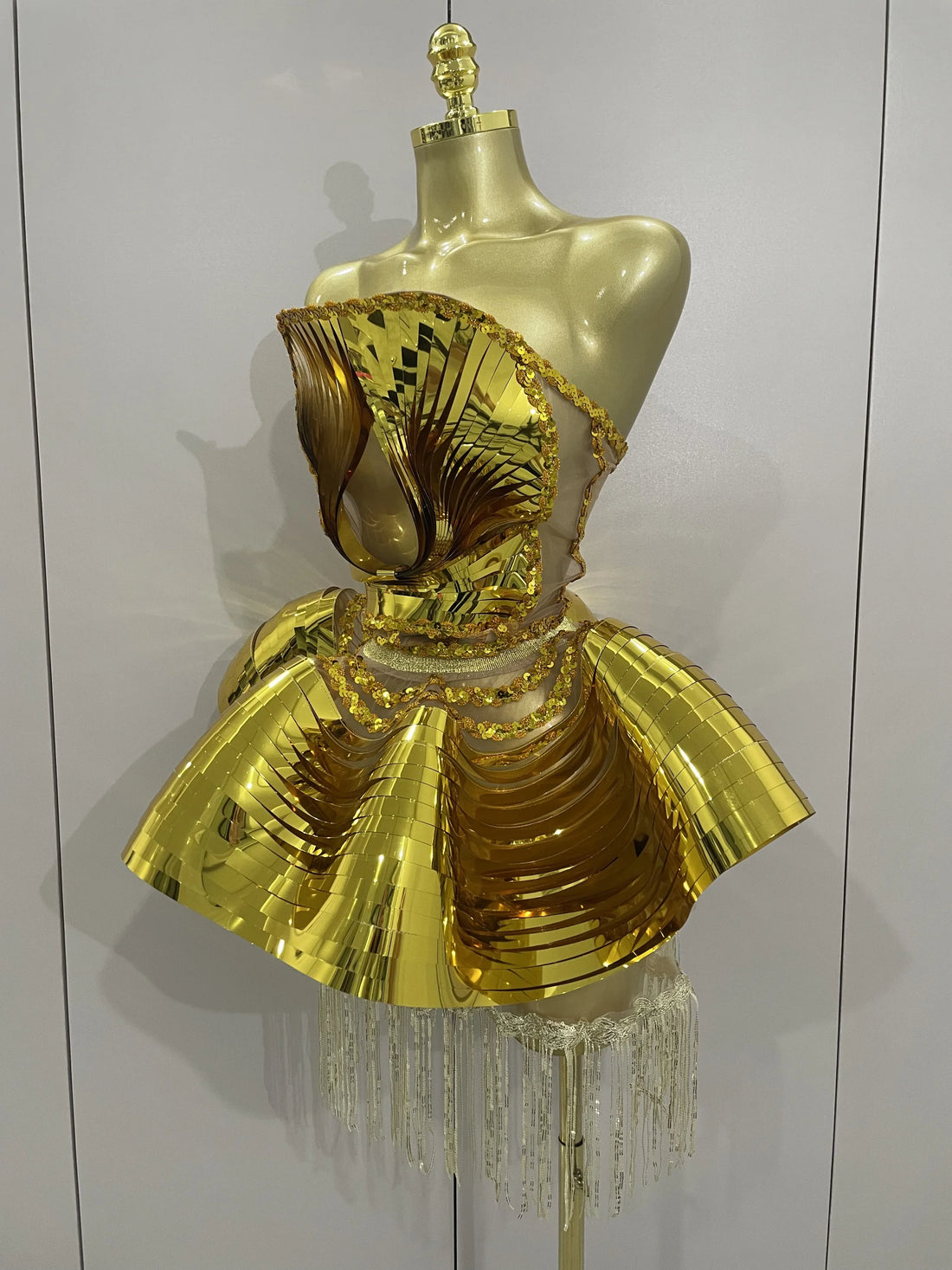Shiny Gold Mirrors Sexy 2 Pieces Mini Dress  Women Celebrate Birthday Party Performance Stage Costume Festival Wear