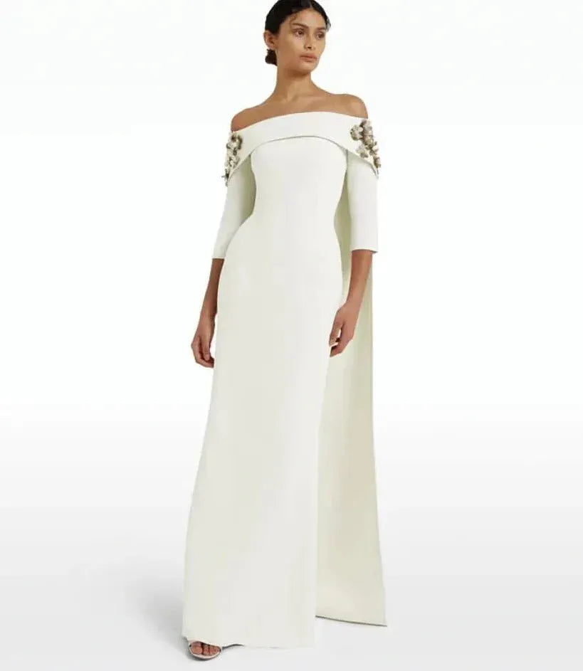 Fortunate Evening Elegant Vintage Mermaid Boat Neck Beading Flowers Formal Occasion Prom Dresses Evening Party Gowns wedding dress Satin