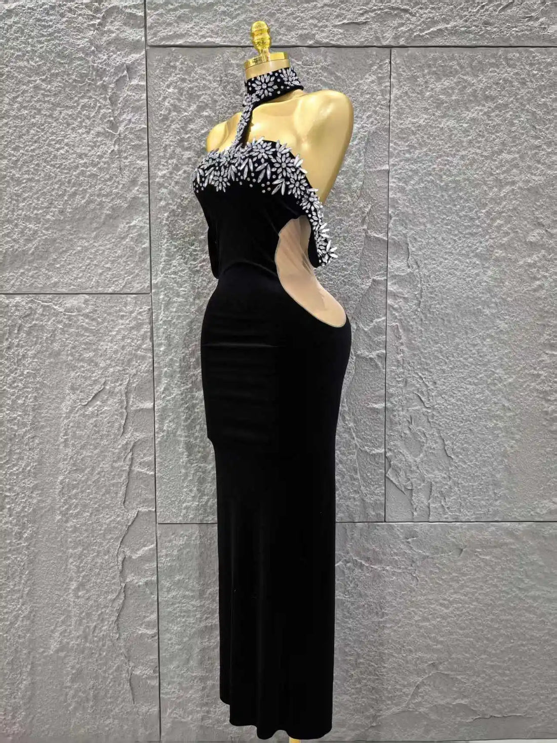 Women Sexy Off the Shoulder Shinning Crystal Bodycon Long Dress Velvet Celebrate Nightclub Party Birthday Dress