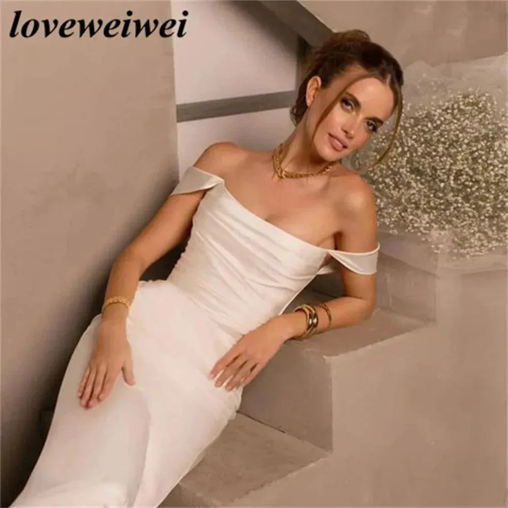 Off The Shoulder Charming Wedding Dress Elegant Soft Stain Wedding Gown Strapless Bridal Dress Sexy Bridal Gown vestido novia White