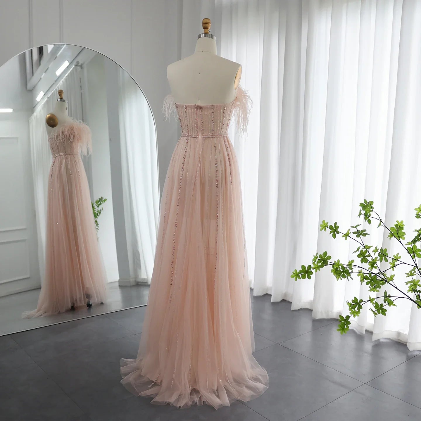 Vestido de noche de lujo con plumas rosas ruborizadas de Dubái para mujer, vestido de fiesta de boda árabe largo elegante formal para graduación 