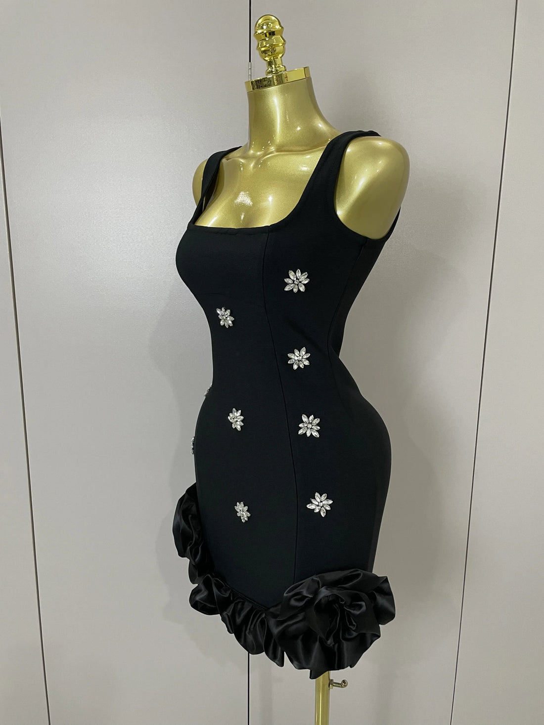 New STyle Shining Crystal Women Sleeveless Bodycon Mini Bandage Dress Elegant Ruffles Cute Birthday Party Celebrate Dress