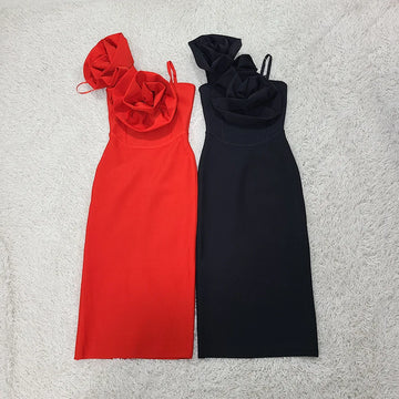 Women Sexy One Shoulder Florlas Bodycon Midi Bandage Dress Celebrate Fashion Evening Party Outfit Vestido