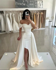 Satin Mermaid Wedding Dresses Off The Shoulder Bride Dress Side Split Vestido de novia With Train Wedding Gowns