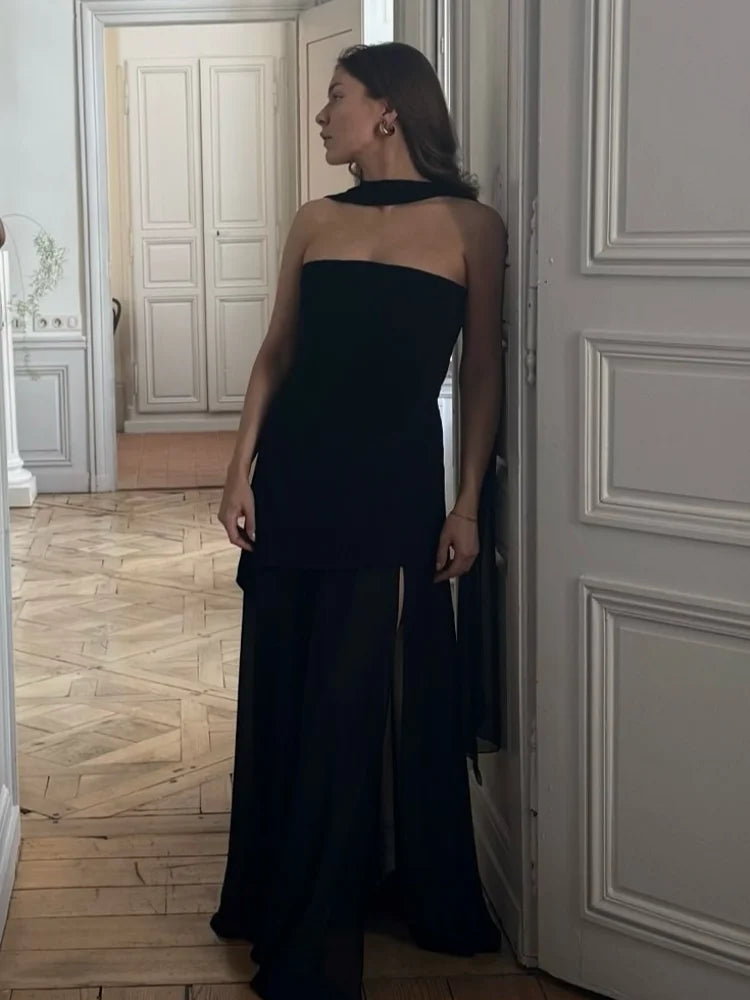 Sexy Off Shoulder With Scarf Maxi Dress For Women Fashion High Waist Sleeveless Backless Long Dresses New Lady Evening Club Robe