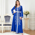 Eid Mubarak Muslim Embroidery Abayas For Women Maxi Dress Turkey Arabic Islam Moroccan Evening Party Jalabiya Caftan Gown Kaftan Blue