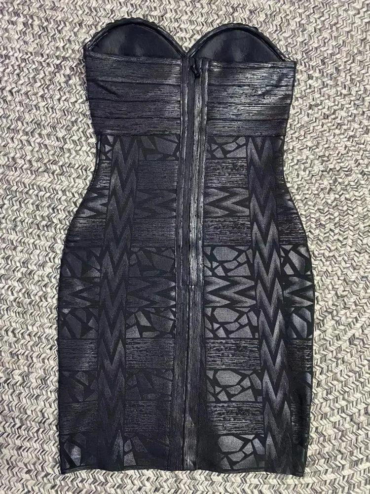 Black Silver Gold Foil Women Sexy Strapless Crystal Bodycon Mini Dress Rayon Bandage Fashion Nightclub Party Celebrate Dress