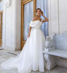 Elegante schulterfreie Organza-Brautkleider mit kurzen Ärmeln Boho-Prinzessin-Brautkleider A-Linie Schlichte Strand-Vestidos Novia 