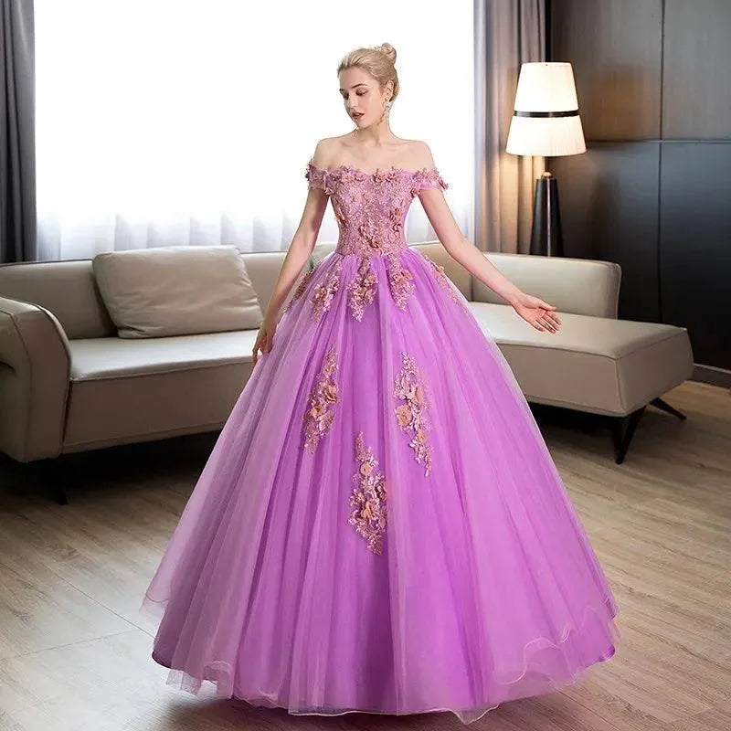 Quince Dress | New Light Purple Quinceanera Dresses Party Prom Lace Embroidery The Shoulder Ball Gown Quinceanera Dress Plus Size Customized dark pink