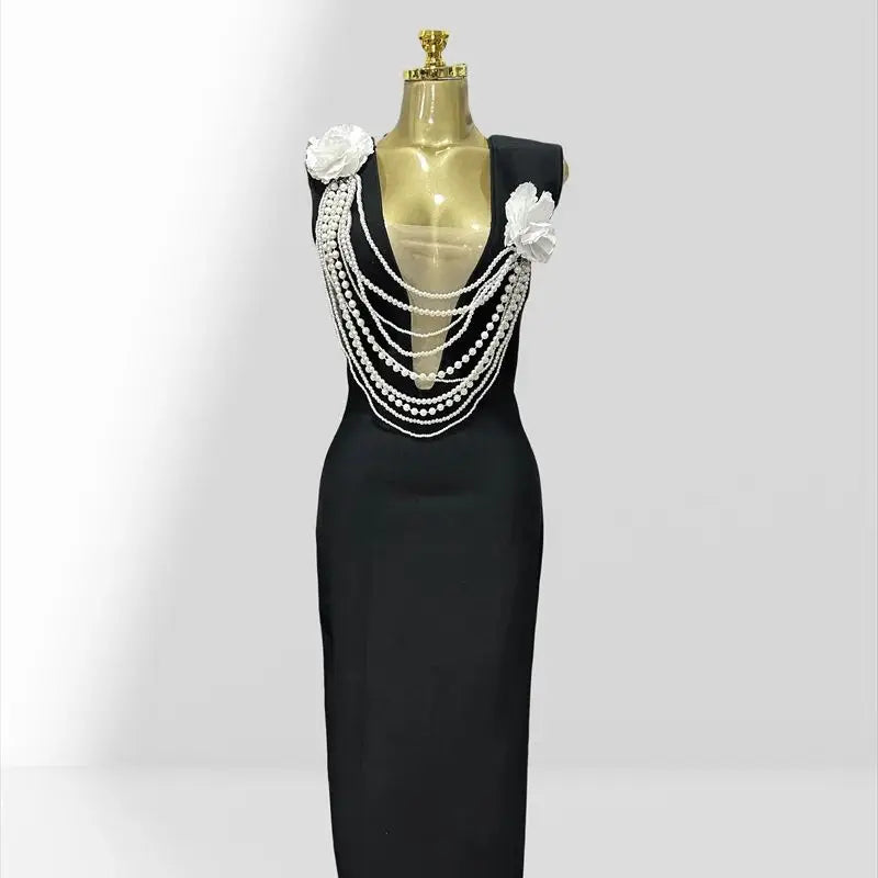 New Summer Sexy  V-Neck  Sleeveless  Package Hips Ankle Lenght Bandage Dress Graceful Woman Party Dress Cocktail Party Vestido